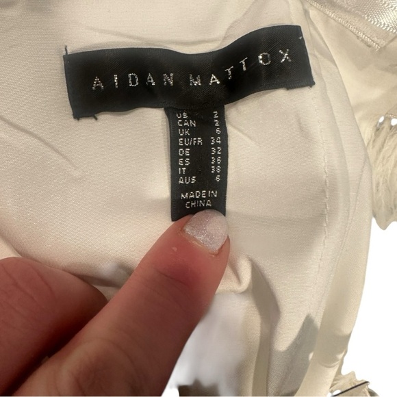 Off-Shoulder Feather-Trim Lace Dress, Aidan Mattox Women White NWT Size 2 - Picture 6 of 10